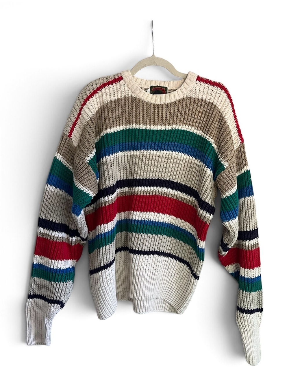 Vintage Boston Traders Sweater Striped Crewneck Chunky Knit 90s Preppy Nautical